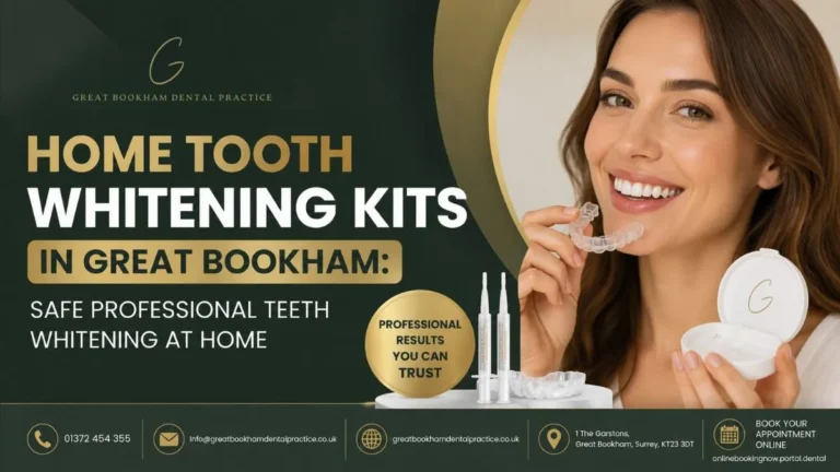 Home tooth whitening kits in Great Bookham offering safe professional at-home teeth whitening treatment.