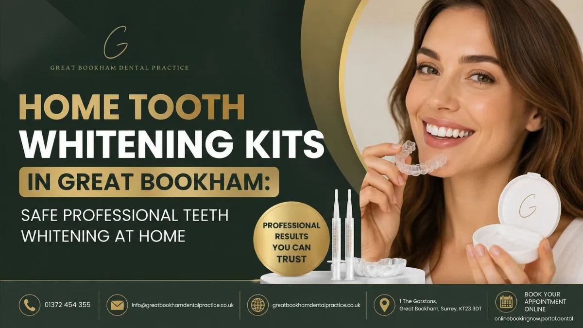 Home tooth whitening kits in Great Bookham offering safe professional at-home teeth whitening treatment.