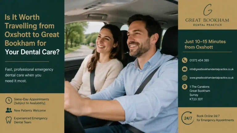 Patient travelling from Oxshott to Great Bookham Dental Practice for trusted private dental care in Surrey.