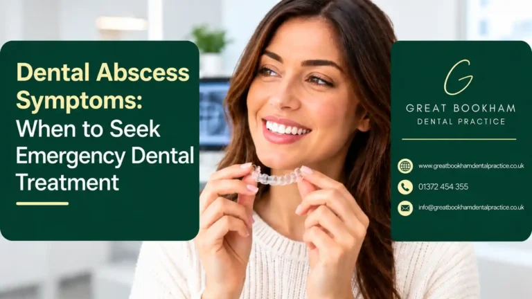 Dental abscess showing symptoms, emergency treatment options and warning signs at Great Bookham Dental Practice.